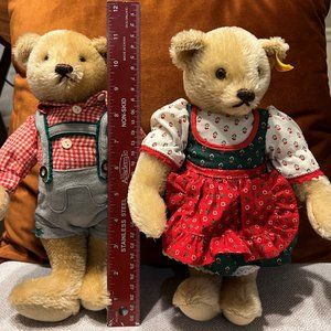 Steiff Bears in Dirndl Dress/leather shorts